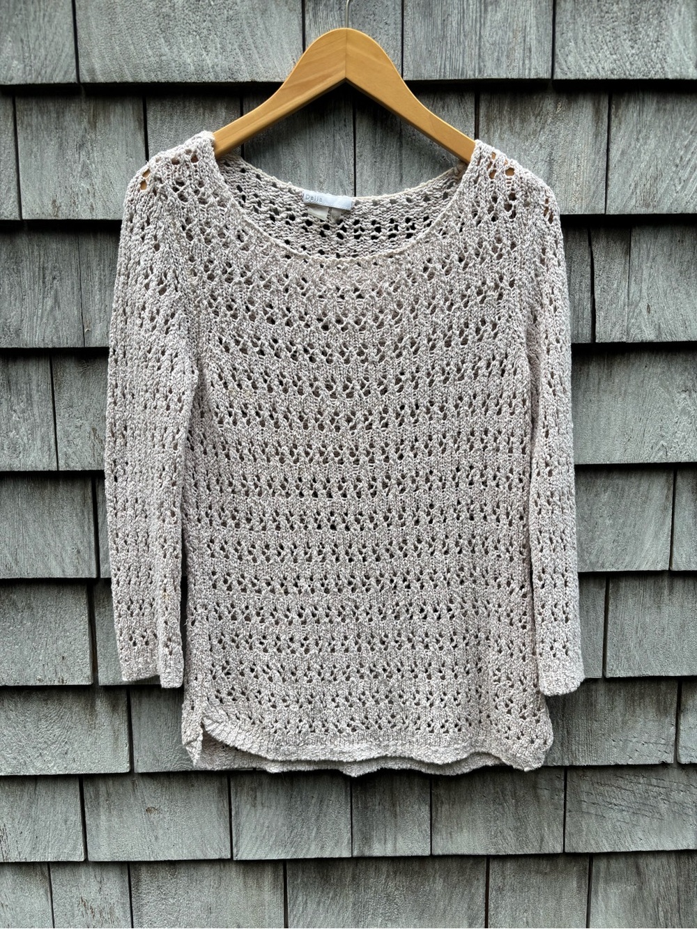 Dalia Open-Knit Lightweight Sweater in Light Beige/Cream